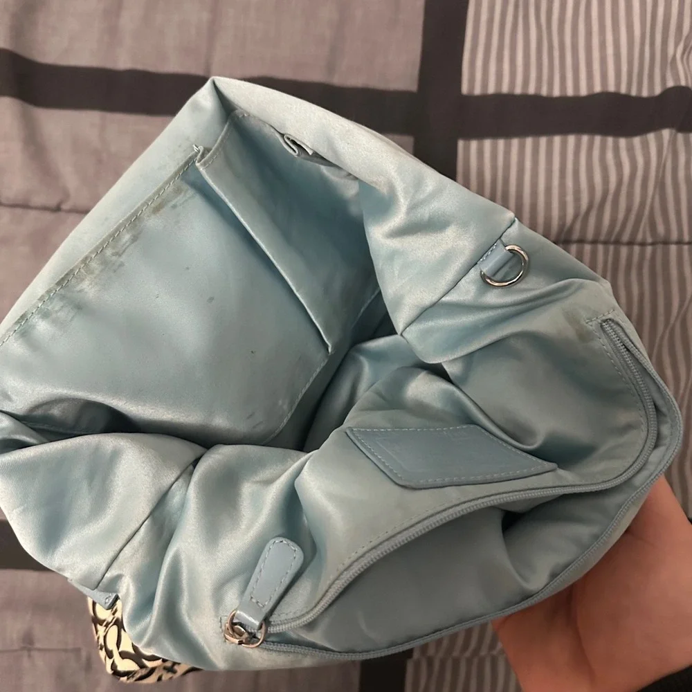 Coach Op Art 'Leah' Coated Canvas Hobo Black Off-White Natural Leather Trim‎ Bag